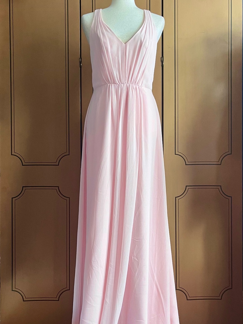 Vera Wang White Pink V-Neck Maxi Dress